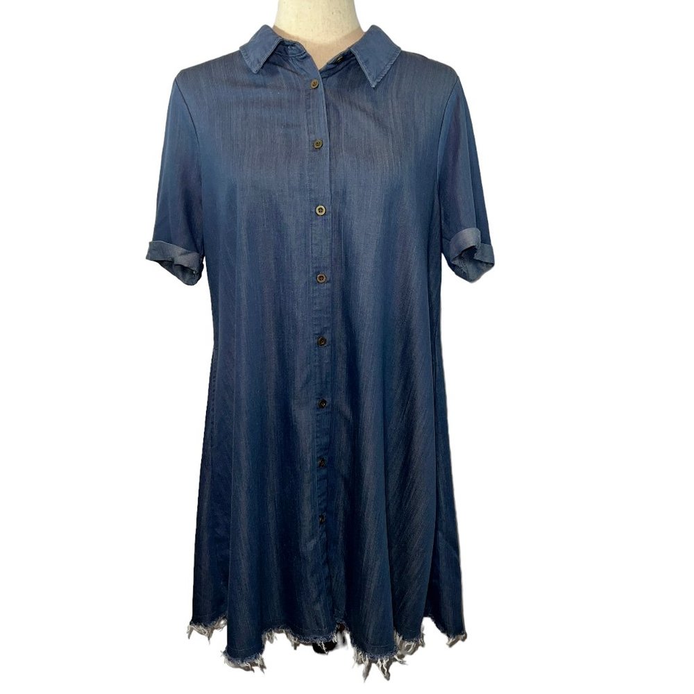 Easel Los Angeles Frayed Hem Short Sleeve Denim Mini Dress Size Small
